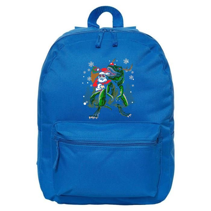 Cool Santa Riding Dinosaur Scary T Rex With Dino Snowy Gift Cool Gift 16 in Basic Backpack
