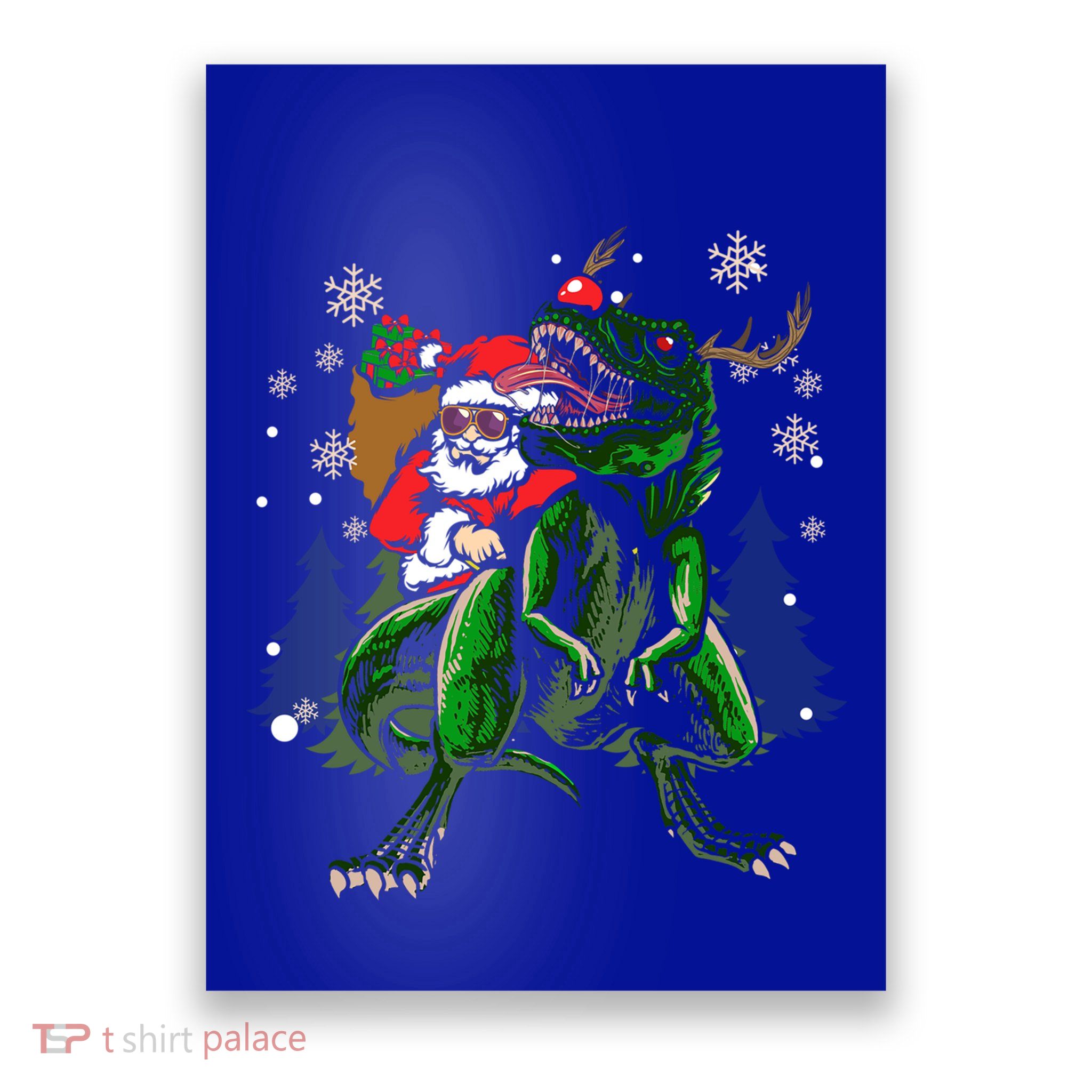 Cool Santa Riding Dinosaur Scary T Rex With Dino Snowy Gift Cool Gift Poster