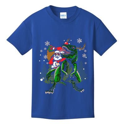 Cool Santa Riding Dinosaur Scary T Rex With Dino Snowy Gift Cool Gift Kids T-Shirt