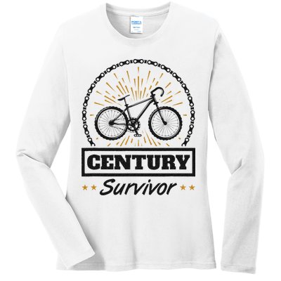 Century Survivor Road Cycling Ride 100 Miles Ladies Long Sleeve Shirt