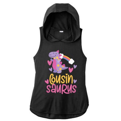 Cousin Saurus Rex Dinosaur Ladies PosiCharge Tri-Blend Wicking Draft Hoodie Tank