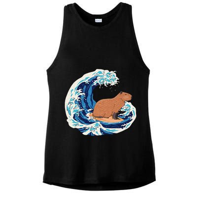 Capybara Surfing Rodent Wave Humor Animal Ladies PosiCharge Tri-Blend Wicking Tank