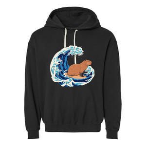 Capybara Surfing Rodent Wave Humor Animal Garment-Dyed Fleece Hoodie