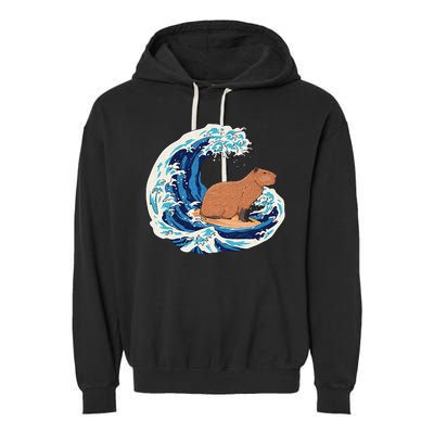 Capybara Surfing Rodent Wave Humor Animal Garment-Dyed Fleece Hoodie