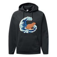 Capybara Surfing Rodent Wave Humor Animal Performance Fleece Hoodie