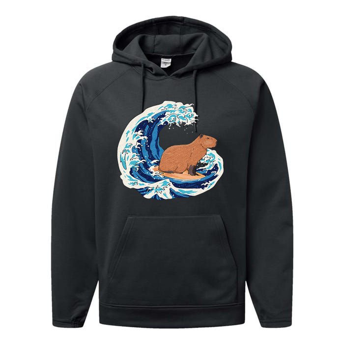 Capybara Surfing Rodent Wave Humor Animal Performance Fleece Hoodie