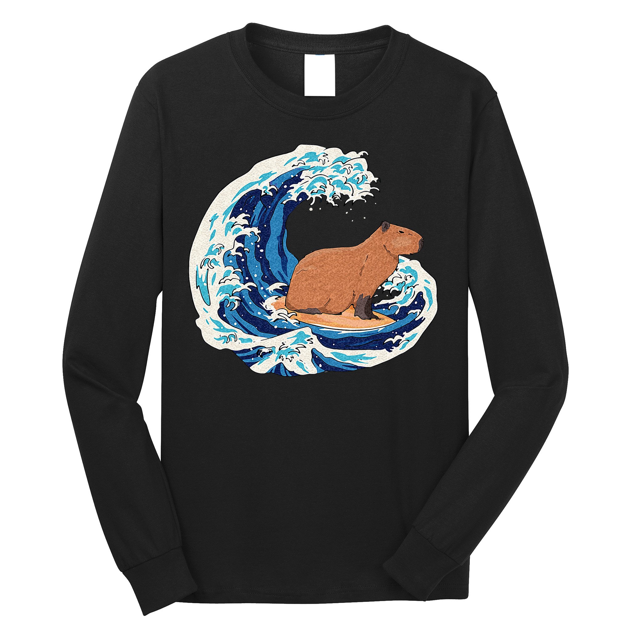 Capybara Surfing Rodent Wave Humor Animal Long Sleeve Shirt