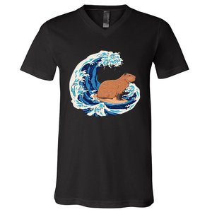 Capybara Surfing Rodent Wave Humor Animal V-Neck T-Shirt