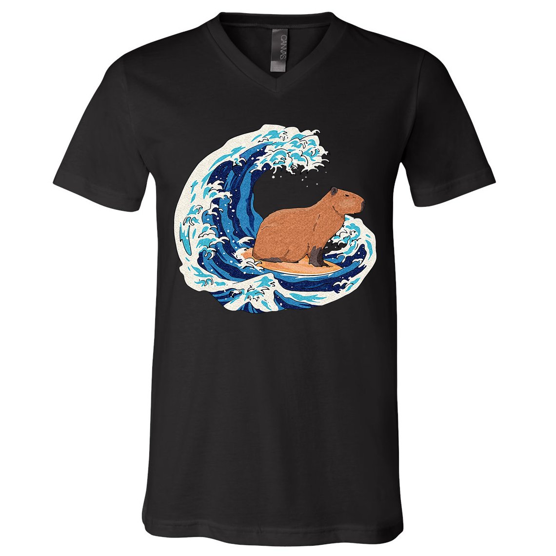 Capybara Surfing Rodent Wave Humor Animal V-Neck T-Shirt