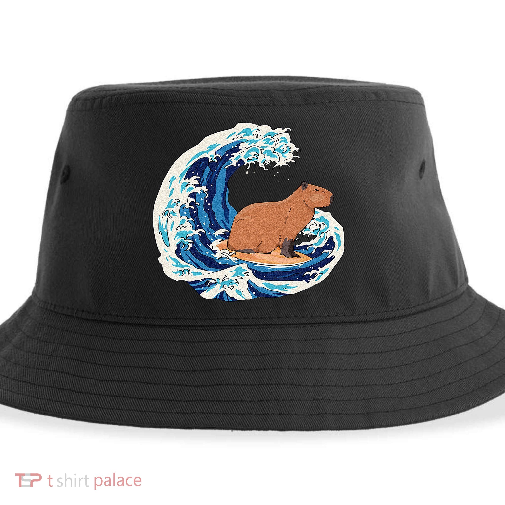 Capybara Surfing Rodent Wave Humor Animal Sustainable Bucket Hat