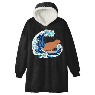 Capybara Surfing Rodent Wave Humor Animal Hooded Wearable Blanket