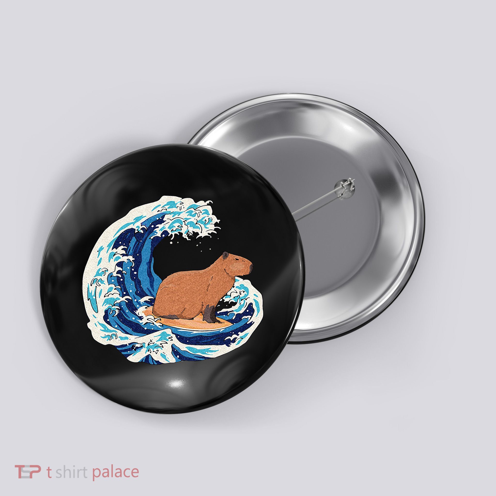 Capybara Surfing Rodent Wave Humor Animal Button