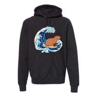 Capybara Surfing Rodent Wave Humor Animal Premium Hoodie