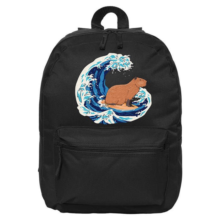 Capybara Surfing Rodent Wave Humor Animal 16 in Basic Backpack