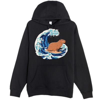 Capybara Surfing Rodent Wave Humor Animal Premium Pullover Hoodie