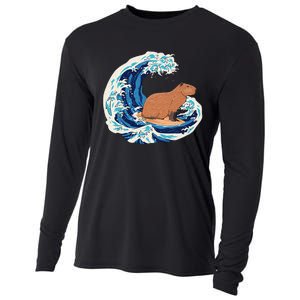 Capybara Surfing Rodent Wave Humor Animal Cooling Performance Long Sleeve Crew