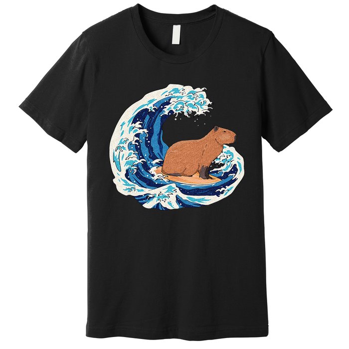 Capybara Surfing Rodent Wave Humor Animal Premium T-Shirt