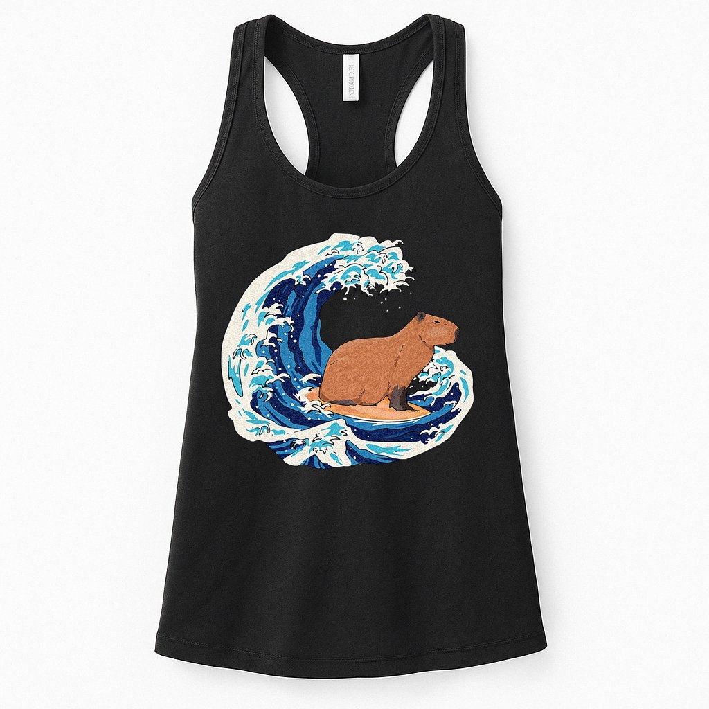Capybara Surfing Rodent Wave Humor Animal Womens Tank Top