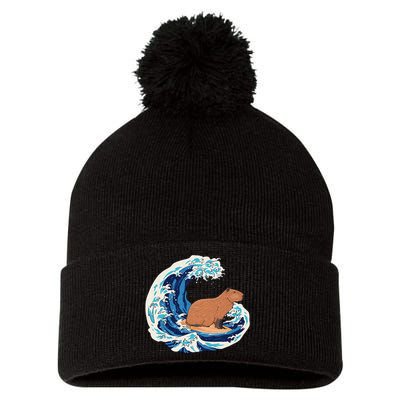 Capybara Surfing Rodent Wave Humor Animal Pom Pom 12in Knit Beanie