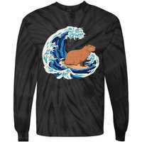 Capybara Surfing Rodent Wave Humor Animal Tie-Dye Long Sleeve Shirt