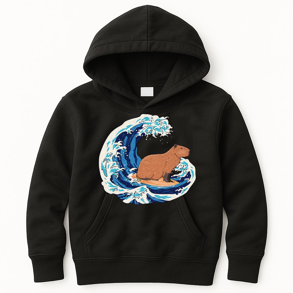 Capybara Surfing Rodent Wave Humor Animal Kids Hoodie