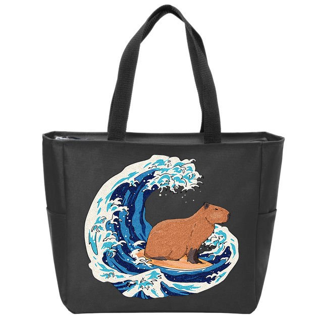 Capybara Surfing Rodent Wave Humor Animal Zip Tote Bag