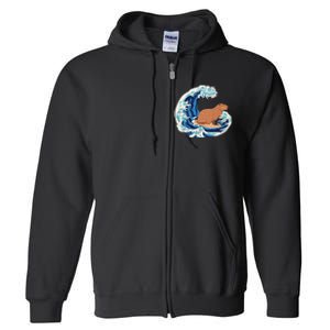 Capybara Surfing Rodent Wave Humor Animal Full Zip Hoodie