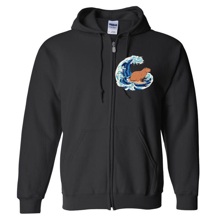 Capybara Surfing Rodent Wave Humor Animal Full Zip Hoodie