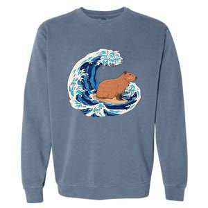 Capybara Surfing Rodent Wave Humor Animal Garment-Dyed Sweatshirt