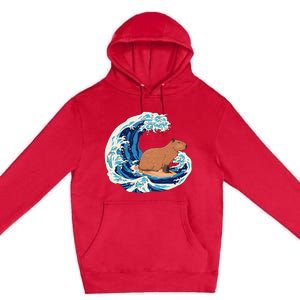 Capybara Surfing Rodent Wave Humor Animal Premium Pullover Hoodie