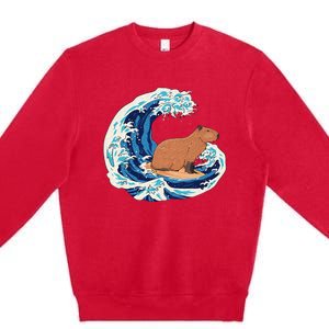 Capybara Surfing Rodent Wave Humor Animal Premium Crewneck Sweatshirt