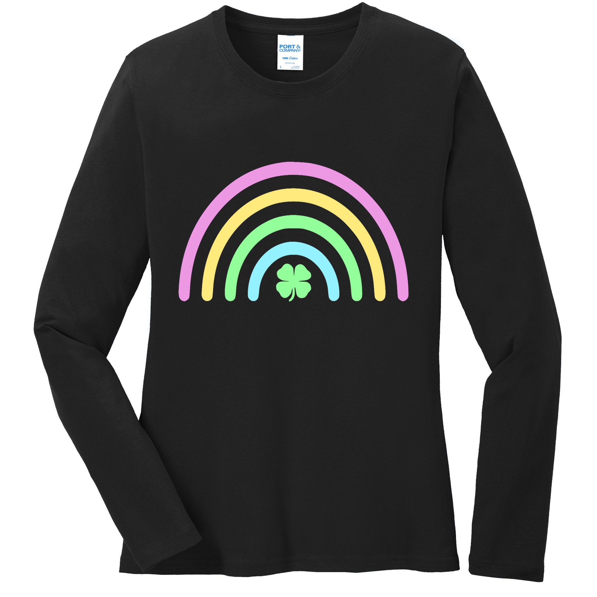 Colorful Shamrock Rainbow Ladies Long Sleeve Shirt