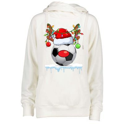 Christmas Soccer Reindeer Santa Hat Light Xmas Boys Cute Gift Womens Funnel Neck Pullover Hood