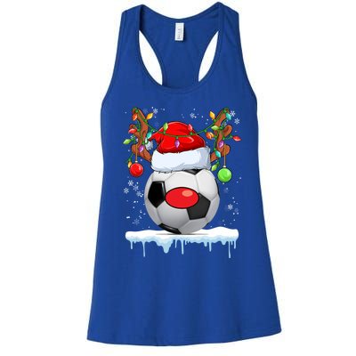 Christmas Soccer Reindeer Santa Hat Light Xmas Boys Cute Gift Women's Racerback Tank