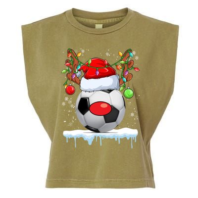 Christmas Soccer Reindeer Santa Hat Light Xmas Boys Cute Gift Garment-Dyed Women's Muscle Tee