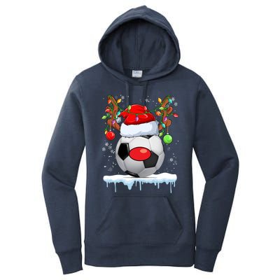 Christmas Soccer Reindeer Santa Hat Light Xmas Boys Cute Gift Women's Pullover Hoodie