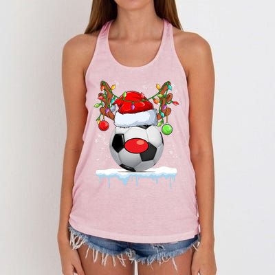 Christmas Soccer Reindeer Santa Hat Light Xmas Boys Cute Gift Women's Knotted Racerback Tank