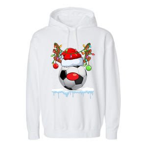 Christmas Soccer Reindeer Santa Hat Light Xmas Boys Cute Gift Garment-Dyed Fleece Hoodie