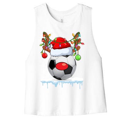 Christmas Soccer Reindeer Santa Hat Light Xmas Boys Cute Gift Women's Racerback Cropped Tank