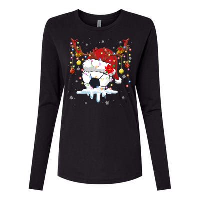 Christmas Soccer Reindeer And Santa Hat Xmas Tree Light Gift Womens Cotton Relaxed Long Sleeve T-Shirt