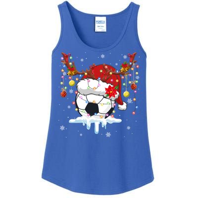 Christmas Soccer Reindeer And Santa Hat Xmas Tree Light Gift Ladies Essential Tank