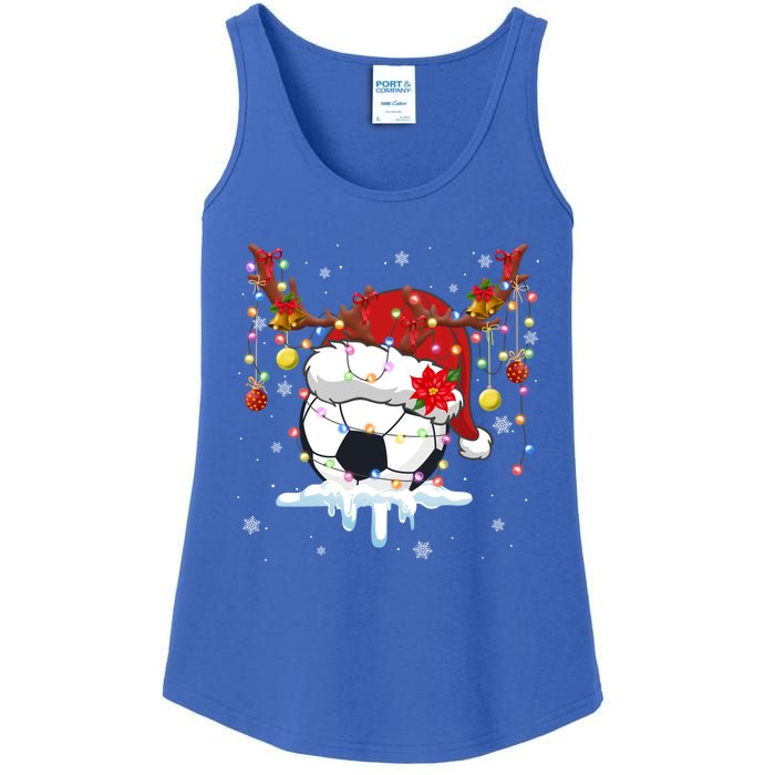 Christmas Soccer Reindeer And Santa Hat Xmas Tree Light Gift Ladies Essential Tank