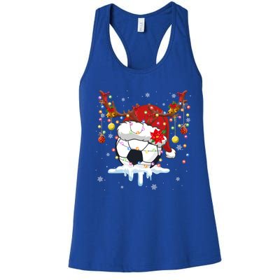 Christmas Soccer Reindeer And Santa Hat Xmas Tree Light Gift Women's Racerback Tank