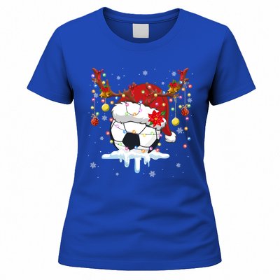 Christmas Soccer Reindeer And Santa Hat Xmas Tree Light Gift Women's T-Shirt