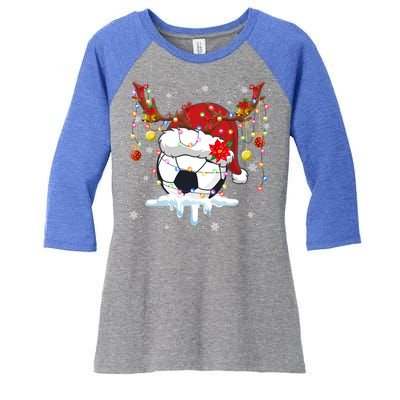 Christmas Soccer Reindeer And Santa Hat Xmas Tree Light Gift Women's Tri-Blend 3/4-Sleeve Raglan Shirt