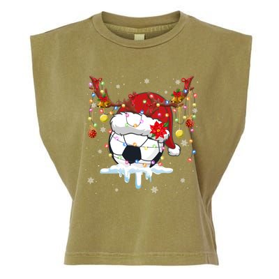 Christmas Soccer Reindeer And Santa Hat Xmas Tree Light Gift Garment-Dyed Women's Muscle Tee