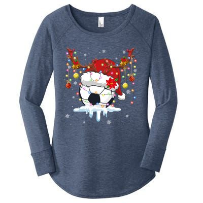 Christmas Soccer Reindeer And Santa Hat Xmas Tree Light Gift Women's Perfect Tri Tunic Long Sleeve Shirt