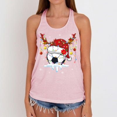 Christmas Soccer Reindeer And Santa Hat Xmas Tree Light Gift Women's Knotted Racerback Tank