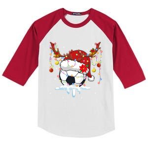 Christmas Soccer Reindeer And Santa Hat Xmas Tree Light Gift Kids Colorblock Raglan Jersey