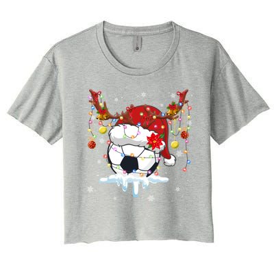 Christmas Soccer Reindeer And Santa Hat Xmas Tree Light Gift Women's Crop Top Tee